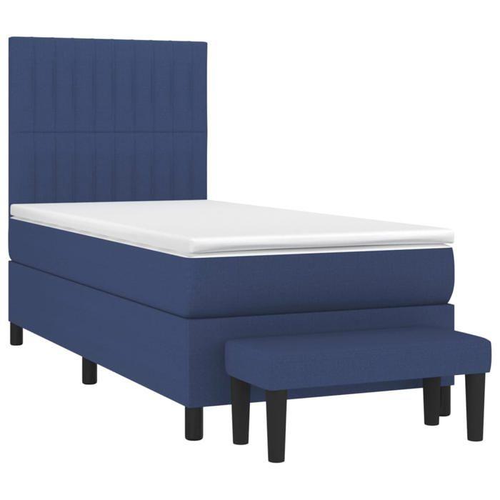 Exclusive House - Slatted Bed Base with Mattress Blue 80x200 Cm Fabric