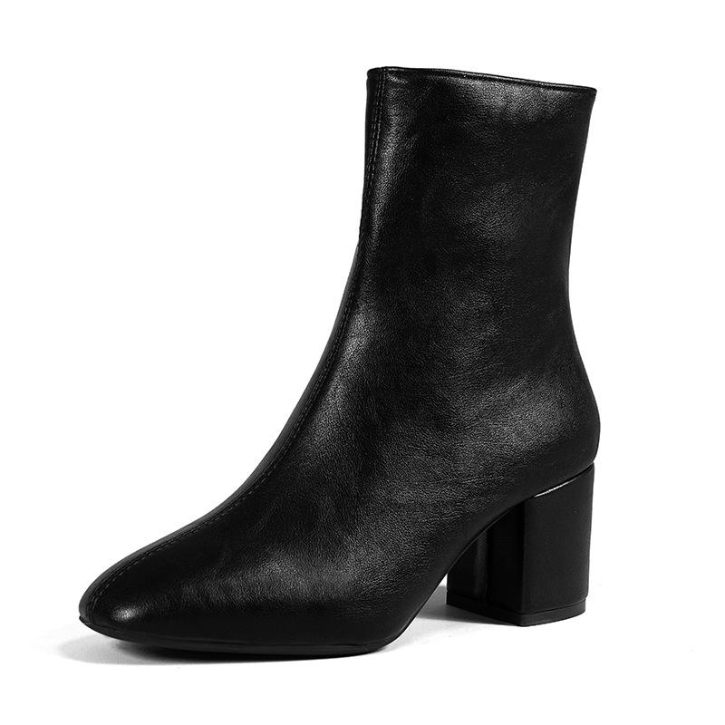 White Ankle Boots for Women Side Zipper Stretch Middle Heel Large Size Short Boot Fashion Pointed Shoes