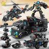 HUIQIBAO SWAT Police Truck Model Building Blocks City Helicopter Vehicle Car Figures Bricks Educational Toy For Children GIFT