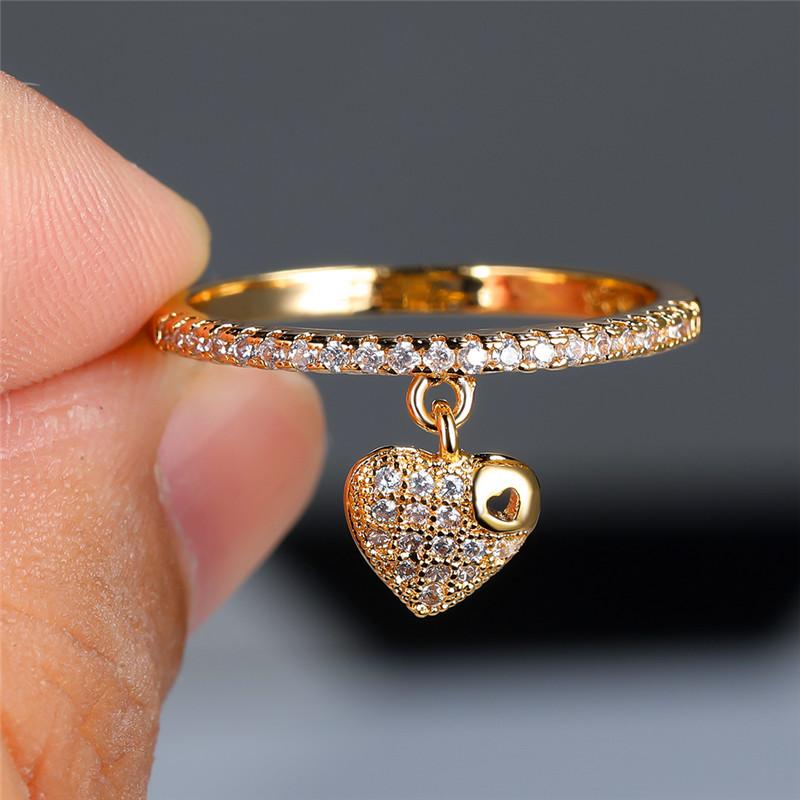 Luxury Female Crystal Heart Pendant Rings Trendy Gold Color Engagement Ring Charm White Zircon Wedding Jewelry For Women