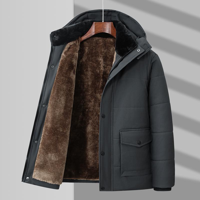 Winterparkas für Herren, Fleece-Baumwolle, dick, warm, Pufferjacke mit Kapuze, flauschiger Kragen, wasserdicht, Windjacke, gepolsterter Mantel, Übergröße 8XL