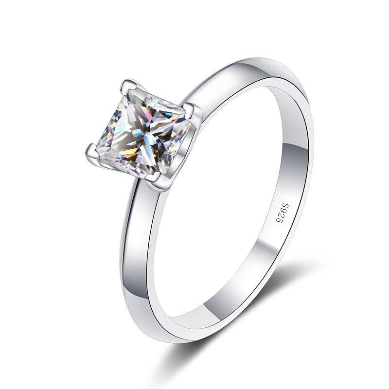 Bague Ringen 1or 2 CT Princess Cut Moissanite Solitaire Ring For Women Colorless High Quality 100% S925 Sterling Silver Band GRA