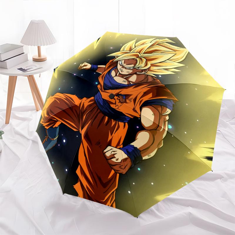 Cartoon Character Goku Pattern, Automatic Folding Umbrella, Portable and Foldable Design, 8 Ribs, a Christmas or Birthday Gift.