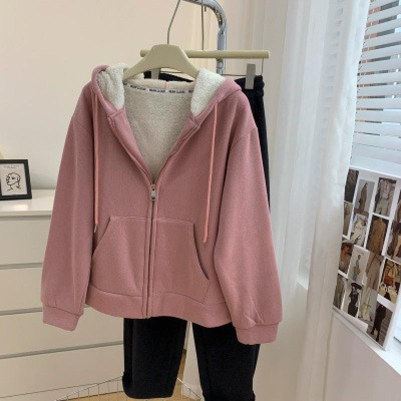 Women's Long Sleeve Zip Up Hoodie Loose Fit Office Style Cardigan Fleece Lined Sweatshirt Jacket