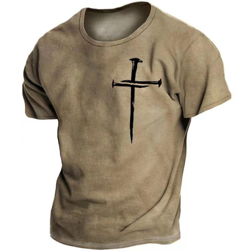 Vintage Pánská trička s potiskem Jesus Cross Letní Polyester Prodyšný Kulatý výstřih Volný Krátký rukáv Nadměrná velikost Rock Street Topy