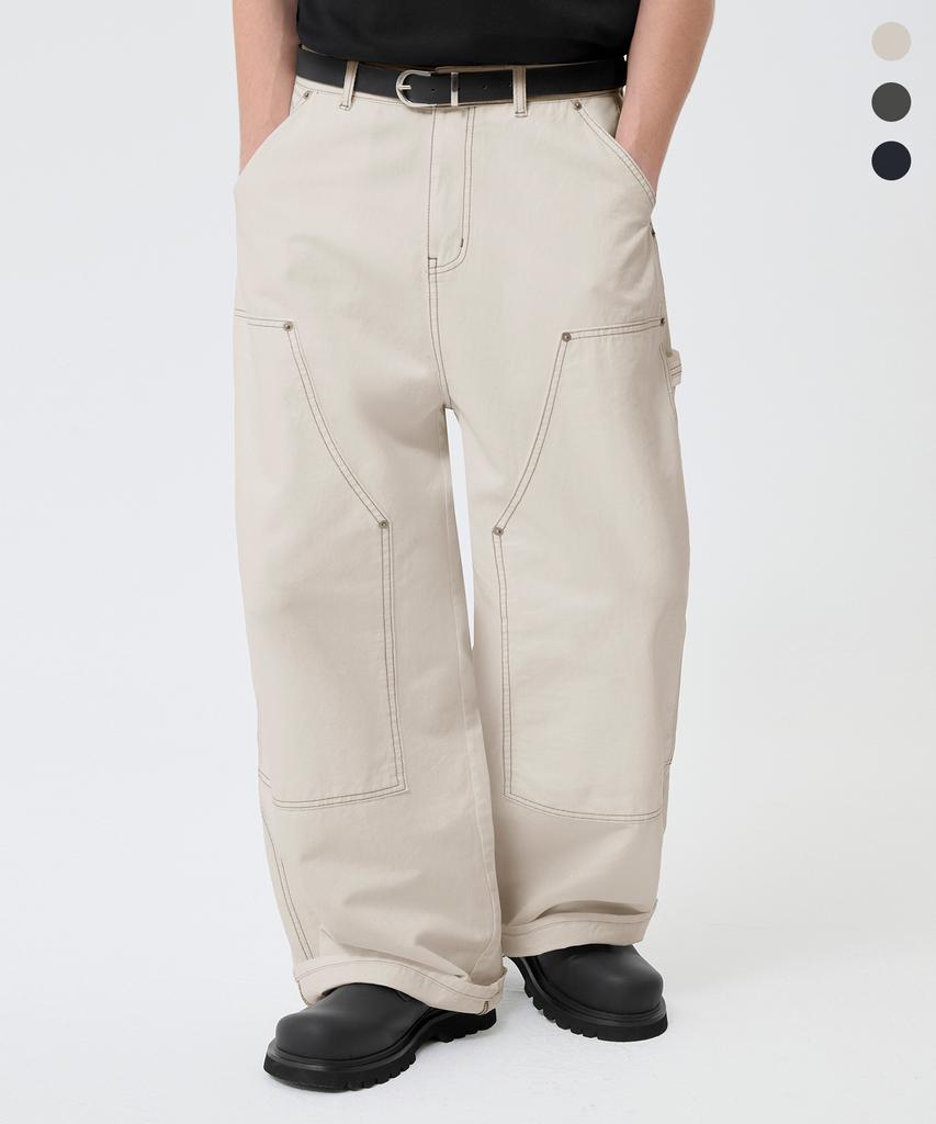 TRILLION Double Knee Carpenter Wide Cotton Pants_3Color