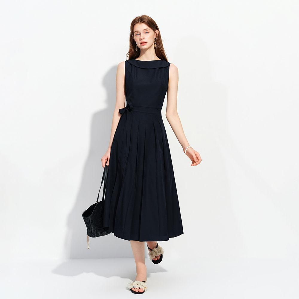 Wednesday Delight Wd_Sleeveless Fit Pleated Dress_Navy