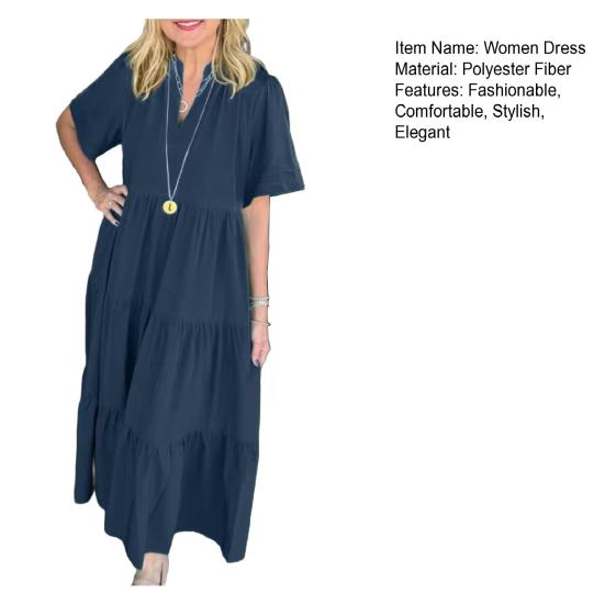 Robe Midi à Col V pour Femme Yousheng Été Décontractée Manches Courtes Robe Maxi Fluide à Volants Boho Robe de Plage d'Été pour les Vacances