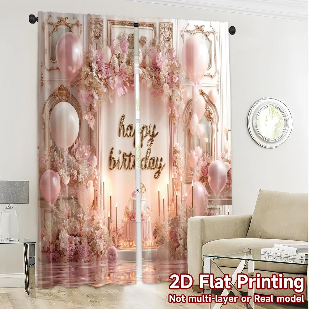 2pcs, 2D FLAT PRINTING Curtains (Without Rod) Birthday Bliss(1) Popular Curtains Digital Printed Polyester Easy Install Curtains