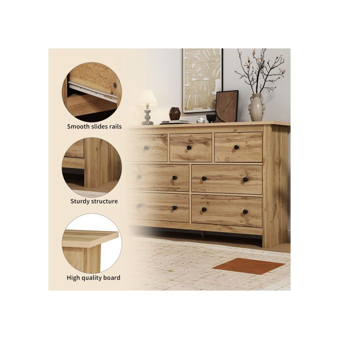 Large Capacity Modern Minimalist Style Dining Room Furniture, Original Wood Coffee Bar Cabinet (with 7 Drawers)