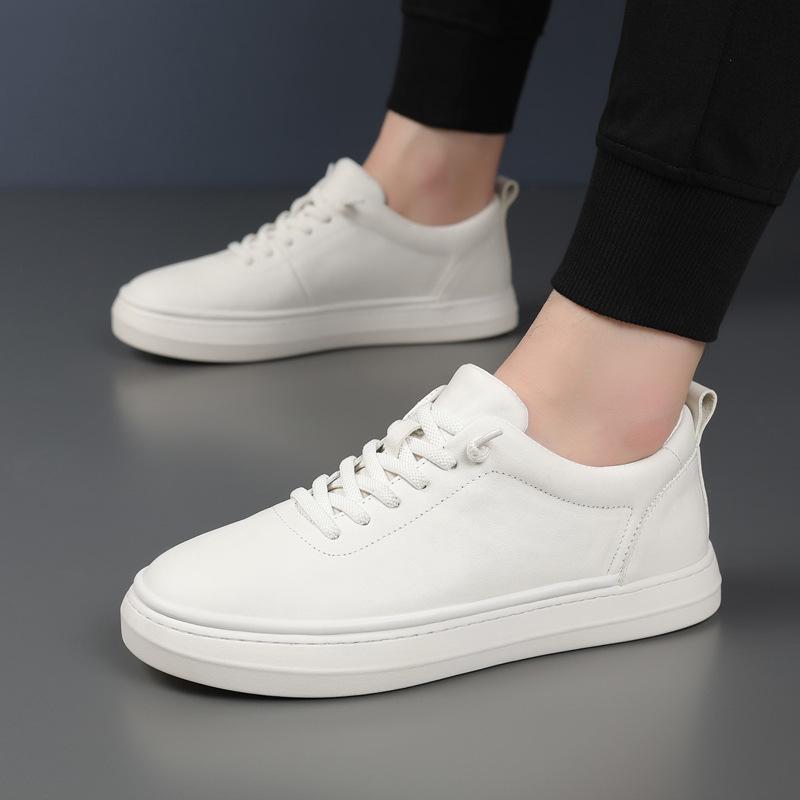 Men's Shoes Spring and Autumn New Men's Casual Shoes Real Leather Breathable White Shoes Versatile Men's Board Shoes