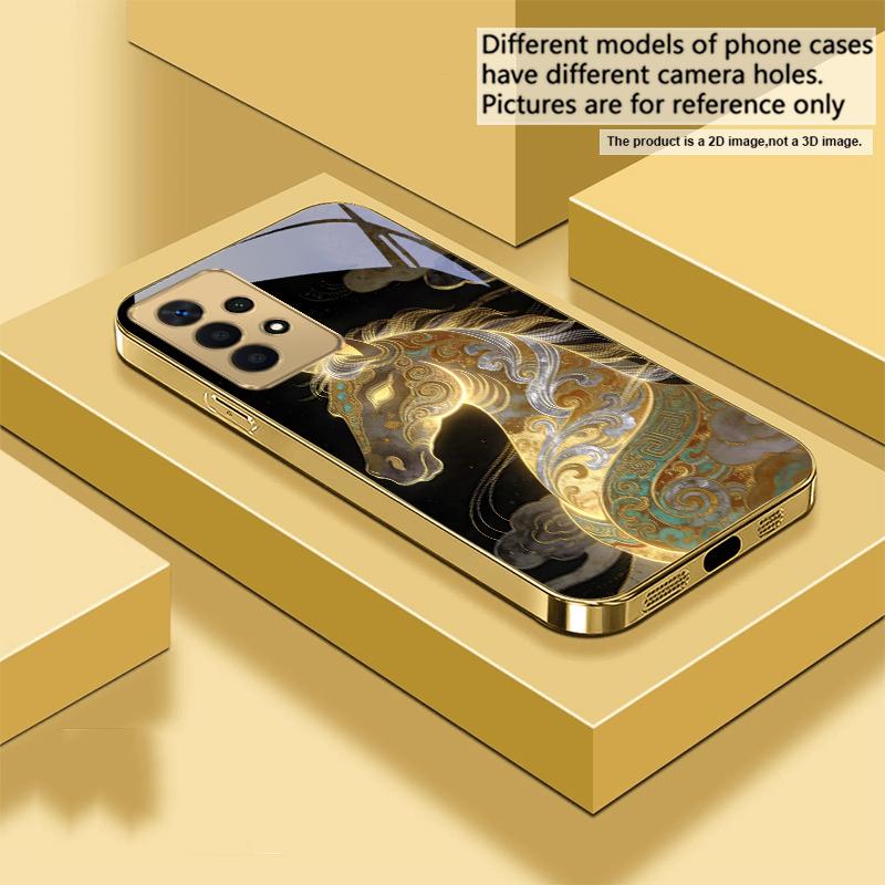 Ruishou Golden Steed For Samsung A73 A72 A71 A42 A56 A55 A54 A53 A52s A52 A51 A36 A35 A34 A33 A32 A16 14 Golden Glass Phone Case