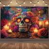 1Pcs Halloween Celebration Background Cloth: Sugar Skull Skull Roses and Candles Create a Colorful and Magical Atmosphere