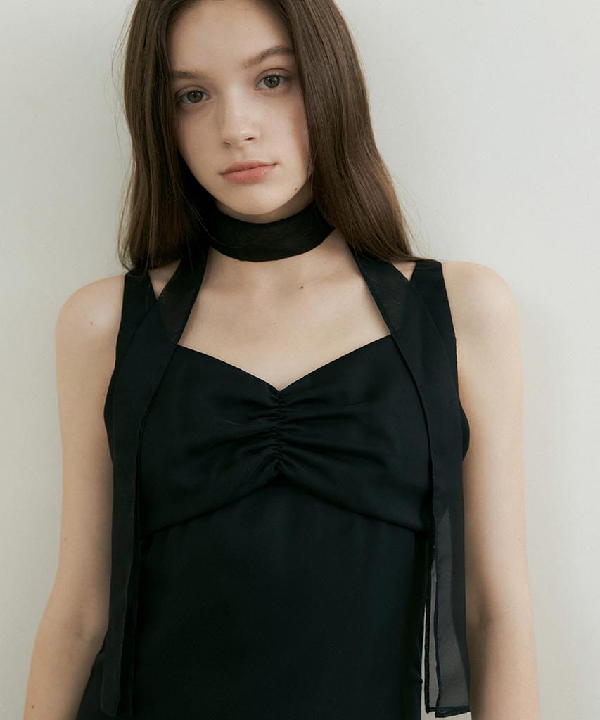 Riorg Petal Layered Tie Sleeveless Ops Black