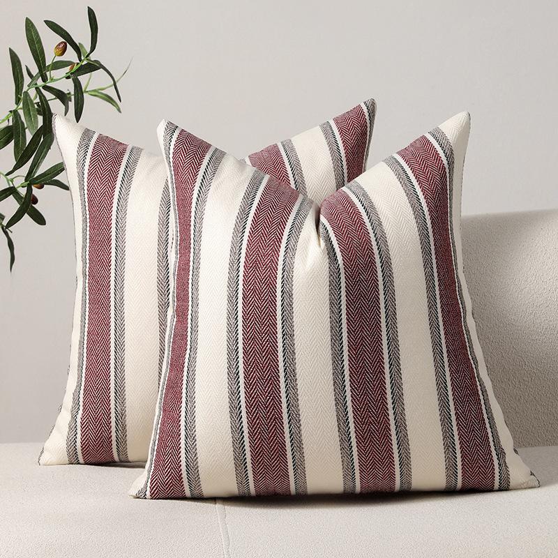 Linen Wide Stripe Autumn Winter Korean Style Pillow Cover Cushion Cover Living Room Bedroom Pillow Cover