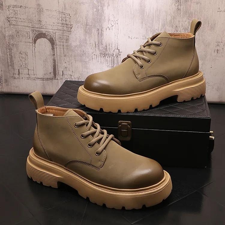 Short Boots Men's Retro British Style Men's Boots Lace Up Versatile Men's Boots Short Tube Casual Youth Thick Soled Trendy Boots
