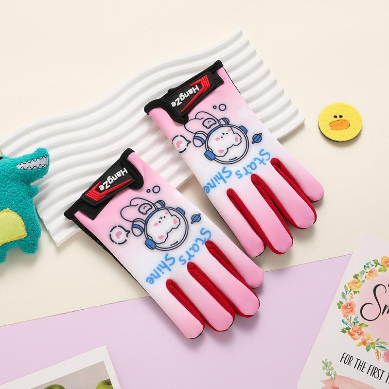 Children's Gloves Autumn and Winter Boys and Girls Students Windproof Cartoon Velvet Warm Outdoor Riding Cold-proof Thickened Gloves