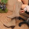Fashion Fleece Thicken Warm Boots Women Winter 2025 Retro Slip On Faux Suede Mid Calf for Woman Pointed Toe High Heel Botas Mujer