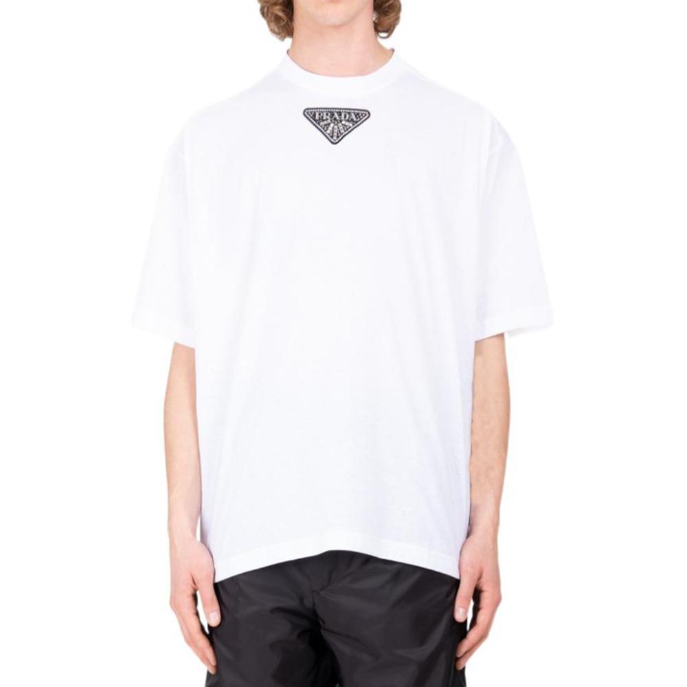PRADA T-Shirts Men's White Crew Neck Moderate UJN838-12H4-F0009