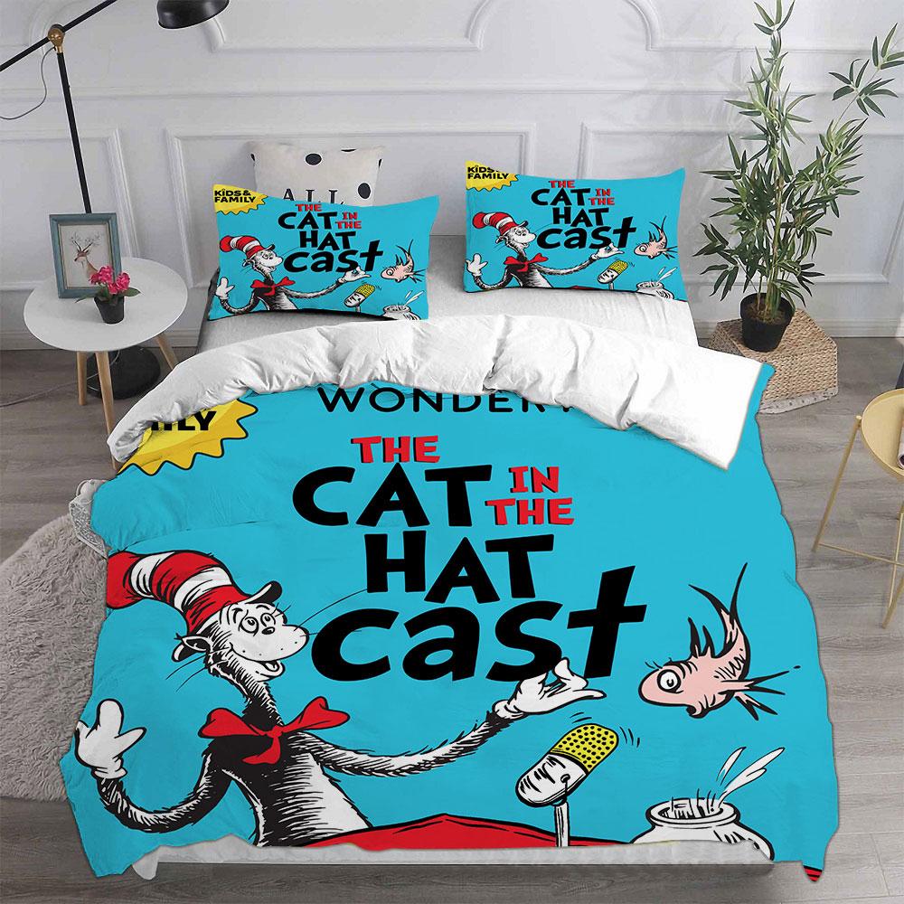 The Cat In The Hat Bedding Sets Comforter Quilt Bed Cover Duvet Cover Pillow Case 2-3 Pieces Sets Kids Adult Size