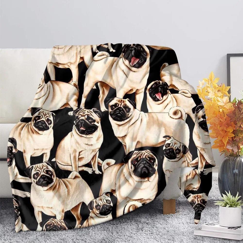Flaneldecke Niedliches Tier Mops Hund Weich Warm Herbst Sofa Fleece Überwurf s für Bett Couch King Size Leicht