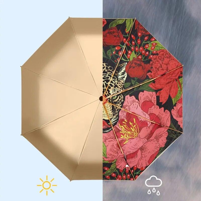 Luxury Leopard Titanium Double Sunscreen Umbrella Folding Retro Color Glue Summer Ladies Sunshade UV Protection Sun Umbrella