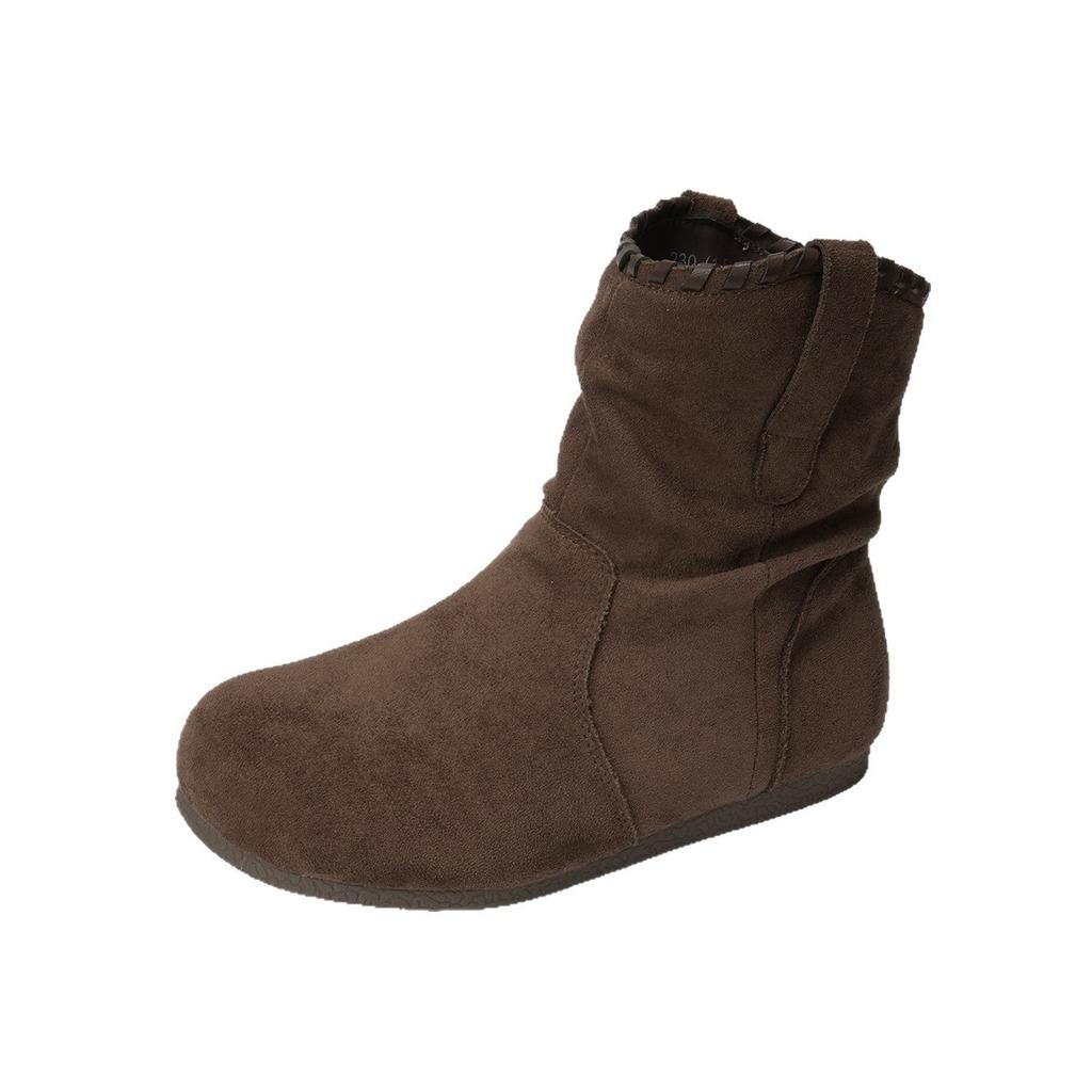 Retro runde Spitze modische vielseitige Schaftstiefel 2025 Herbst und Winter Temperament dünn dicksohlige Western Cowboy Stiefeletten Damen