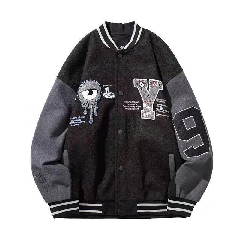 Spring Men's Embroidered Hip-Hop Baseball Jacket - Trendy, Loose-Fit Streetwear