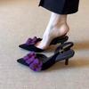 Sexy Lila Blume Slingback Pumps Damen 2025 Sommer Elegant Spitzschuh High Heel Sandalen Französisch Retro Partykleid Pumps
