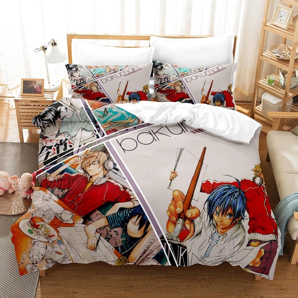 3D Printing Anime With Bed Linen Collection Bakuman Bedding Collection Single Twin Full Queen King Size Bed Collection Adult Kid Bedroom Duvet Cove