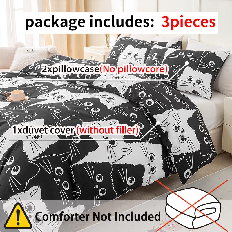 3pcs Cat Print Duvet Cover Set Soft Skin-Friendly Bedding Set Includes 1 Duvet Cover And 2 Pillowcases