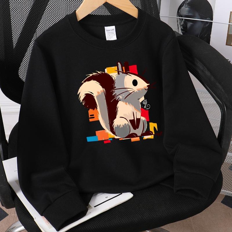 Girls Fall Winter Crew Neck Sweatshirt, Cute Squirrel Print