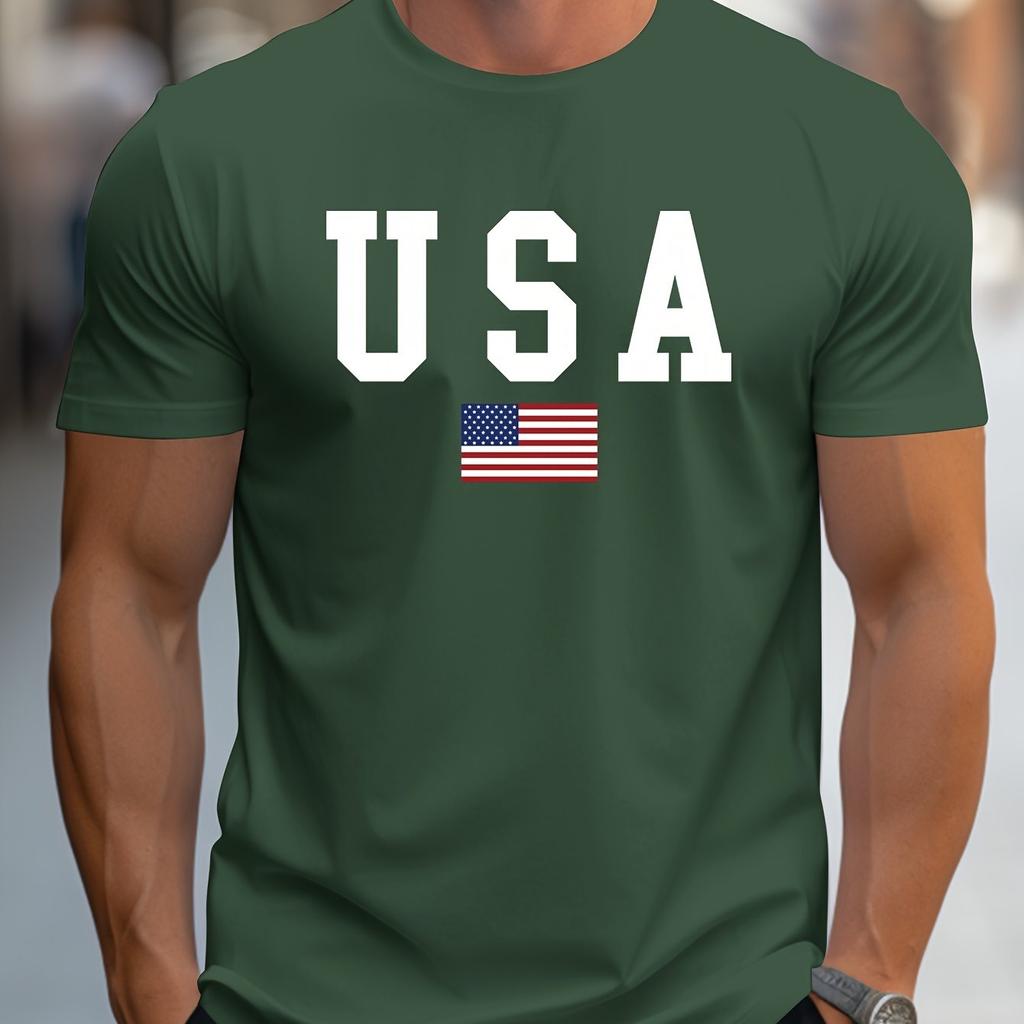 Herren-T-Shirt, 100 % reine Baumwolle, Sommer, lockere Passform, großer USA-Aufdruck, lässig, schmale Passform, Rundhalsausschnitt, kurzärmelig