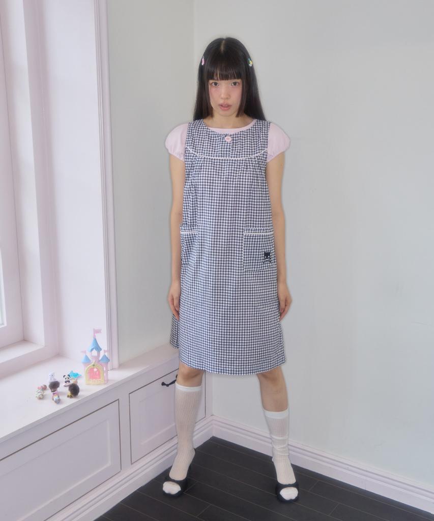 Syakili One-Button Gingham Check Dress (Black)