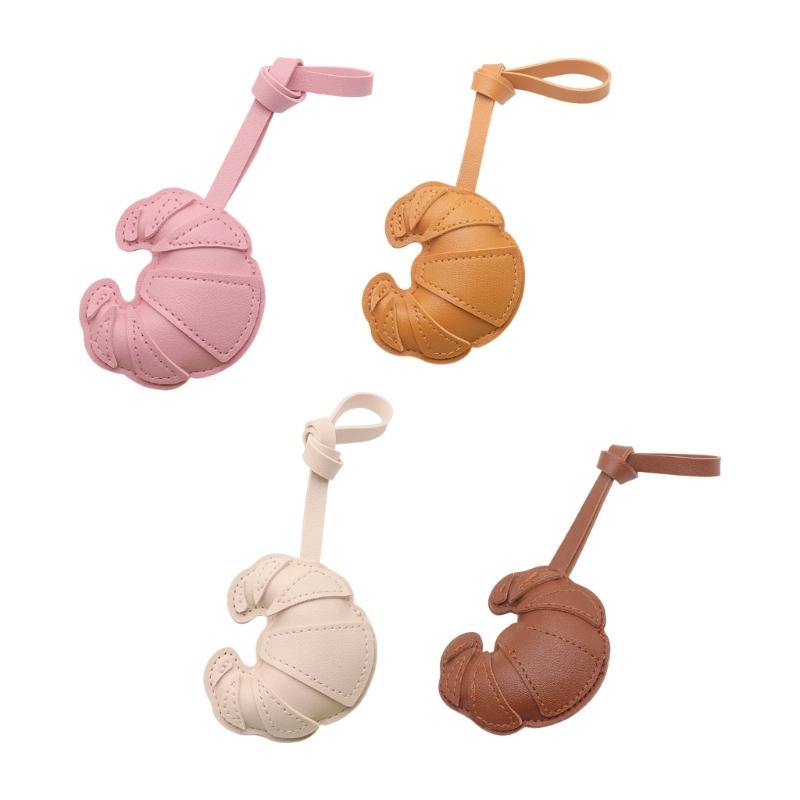 Handstitched Patchwork Croissant Key Holder Vintage Style Leather Decoration Keychain Ornament For Everyday Use