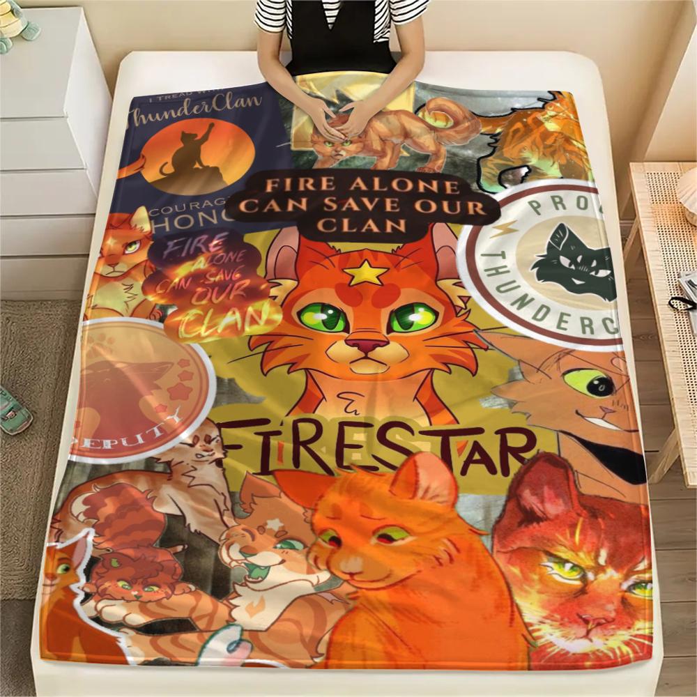 1PC Cat Warrior Print Flannel Blanket, High Quality Comfortable for All Seasons, Home Decor, Warmth and Comfort, Perfect for Christmas Gifts