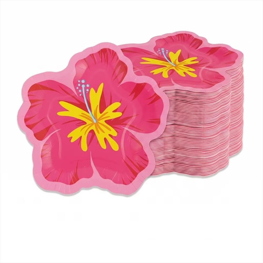 10Pcs Paper Flower Shaped Paper Plates Hibiscus Flower Pattern Party Plates Single Use
