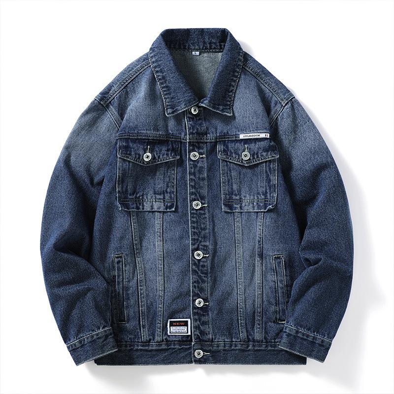 Tooling Denim Jacket Men's Spring and Autumn American Retro Loose Spring Denim Jacket Couple Lapel Jacket