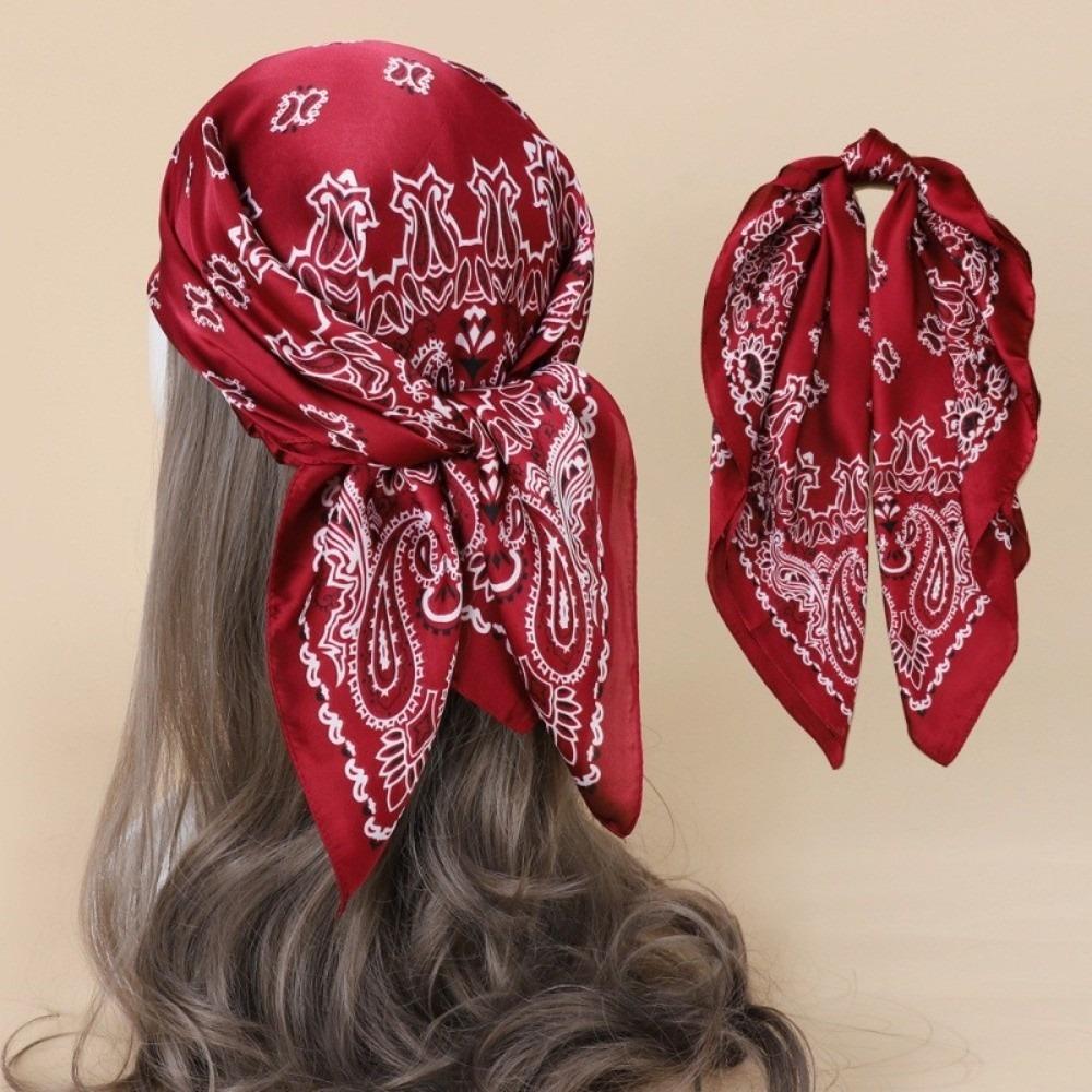 Multi-Functional Square Silk Scarf Soft Material Hijab Headscarf Women Neck Scarf Bag Decoration
