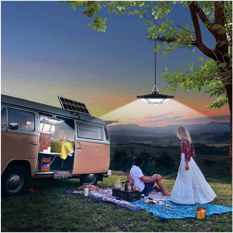 2000MAH Solar Pendant Lights Dual Head Solar Shed Light Sensor 180LED Solar Indoor Lights with Remote Control for Garage Garden Home