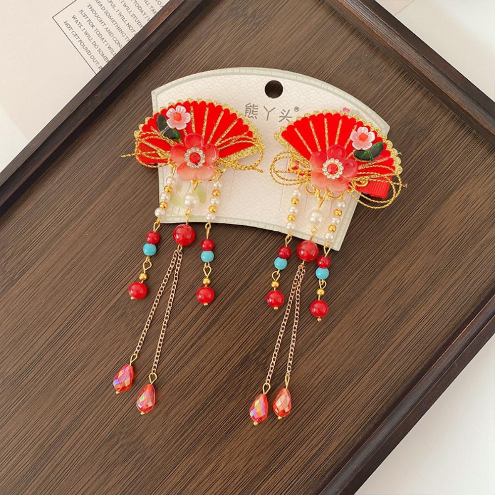 Hanfu Headwear Children's New Year Hairpin Cute Sweet Chinese Style Red Barrettes Tassel Tang Suit Ancient Style Hair Clip Girls