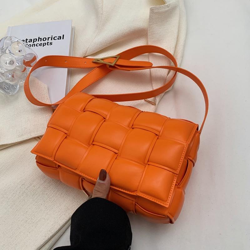 Stylish Pu Leather Women Shoulder Bag Plaid Woven Square Hand Chain Bag Gift