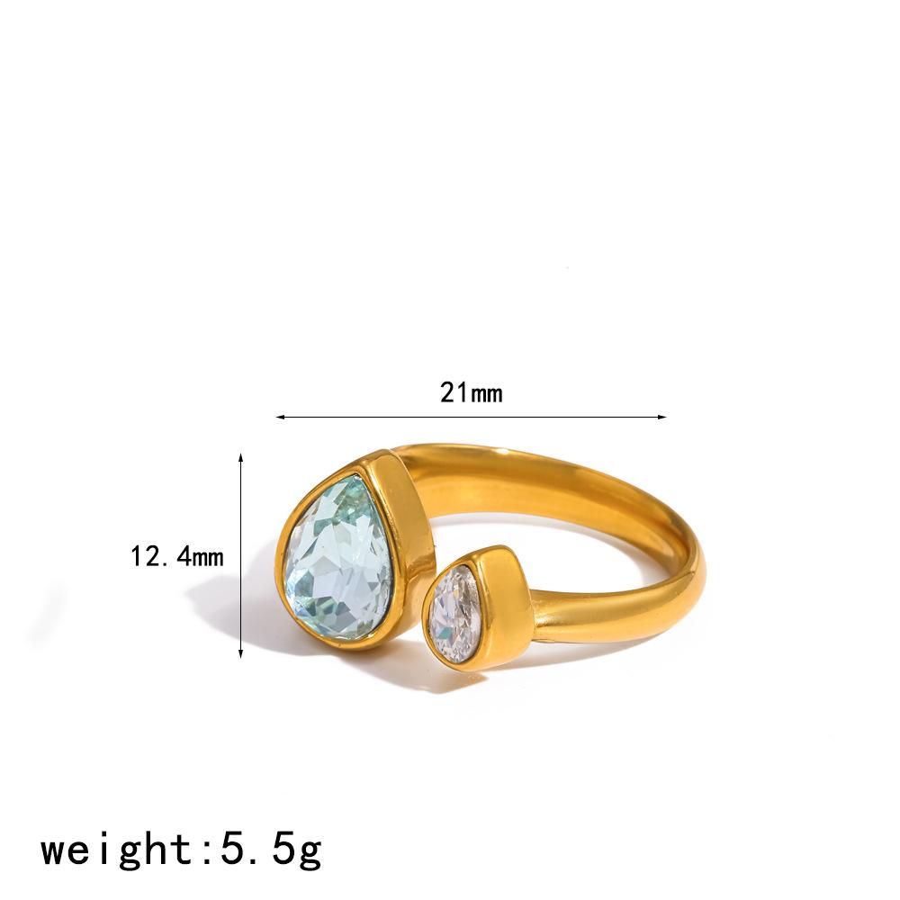 Waterproof Jewelry 18K Gold-plated Stainless Steel Rings Non-fading Fashionable Luxurious Adjustable Opening Zircon Finger Ring