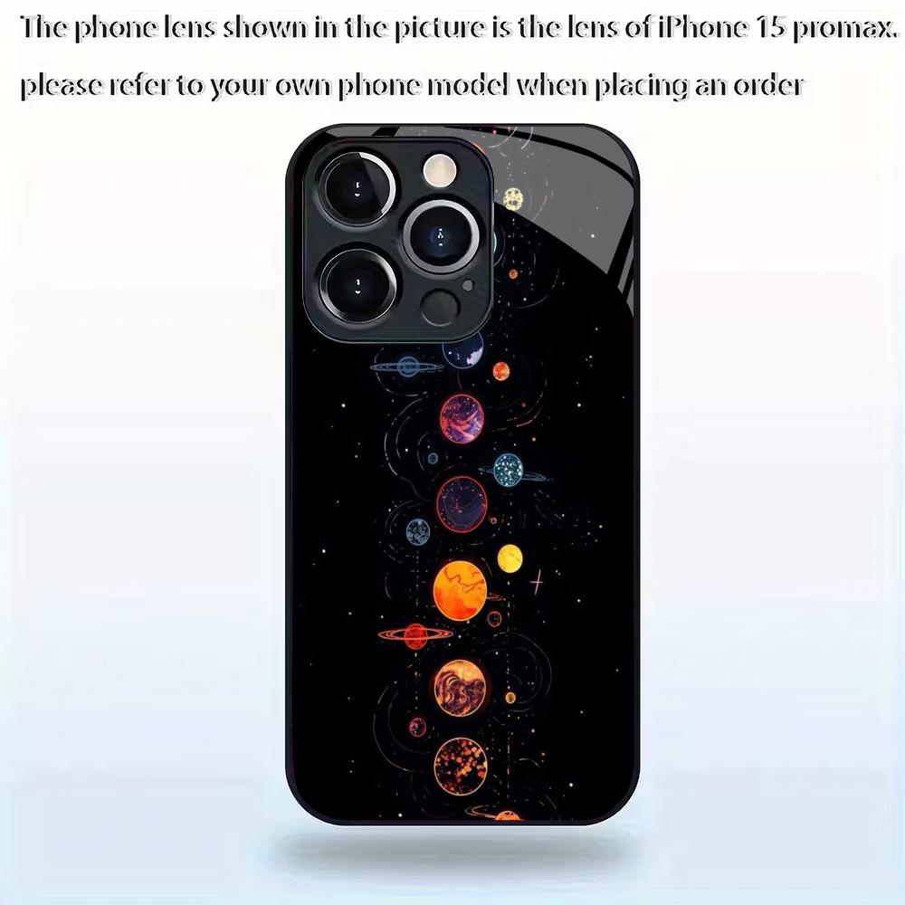 Coque de téléphone portable en verre trempé avec motif de planète, adaptée pour iPhone 17/16/15/14/13/12/11 Pro Max, protection intégrale anti-chute