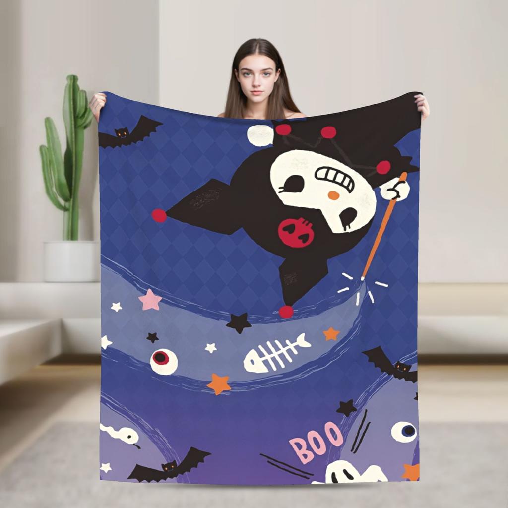 Kuromi Cute Cartoon Blanket Fleece Decoration Portable Super Warm Throw Blanket for Home Outdoor Quilt