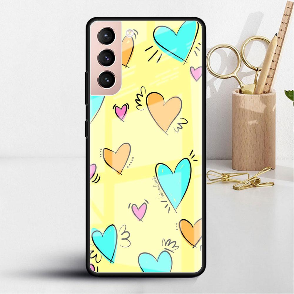 Custodia in vetro a cuore LOVE per Samsung Galaxy S22 S20 FE S21 Plus Cover per telefono S10 5G S9 Note 20 Ultra 10 Lite Guscio