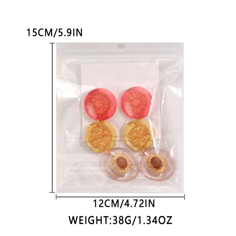 Bold Floral Layered Drop Earrings With Color-Block Design Round Statement Women Beach Style