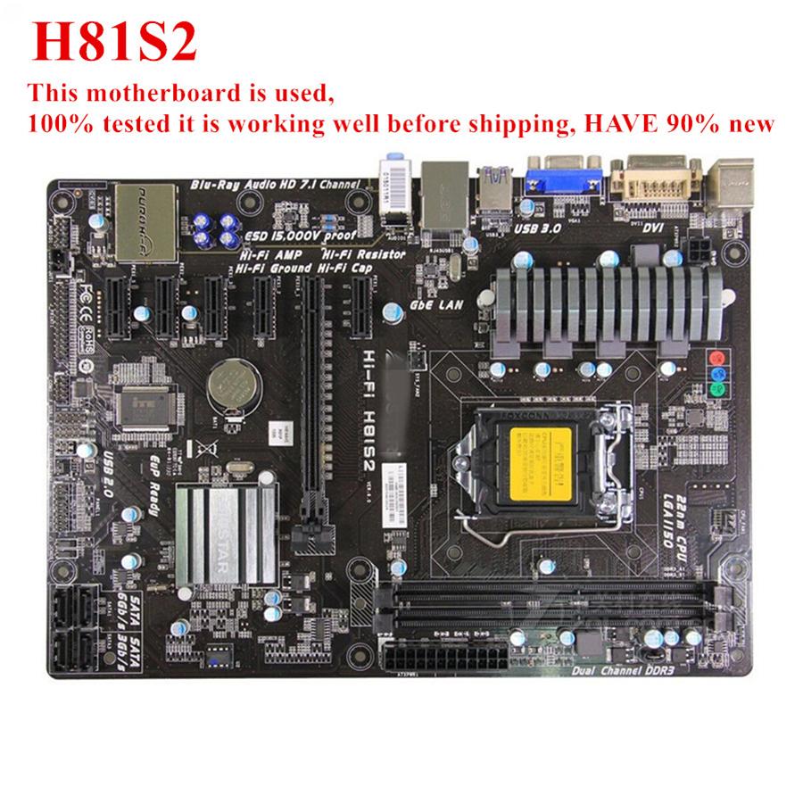 Used 6 Gpu Mining Motherboard For Biostar Hi-Fi H81S2 Lga 1150 I7 I5 I3 Ddr3 Atx