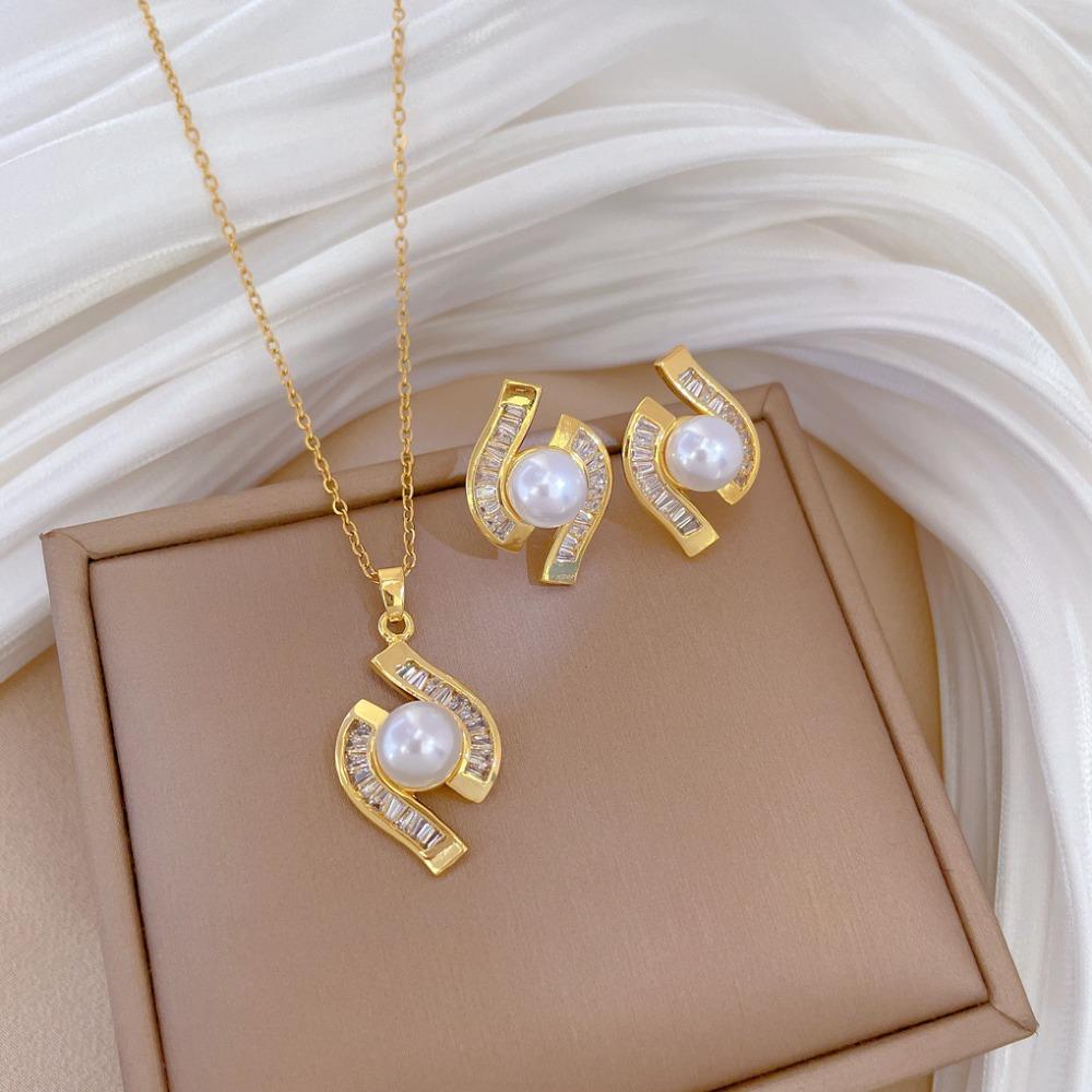 Modisches Elegantes Leichtluxuriöses Vollzirkon Exquisites Elementstil Kupfer Mikro-Inlay Ohrringe Halsketten Set