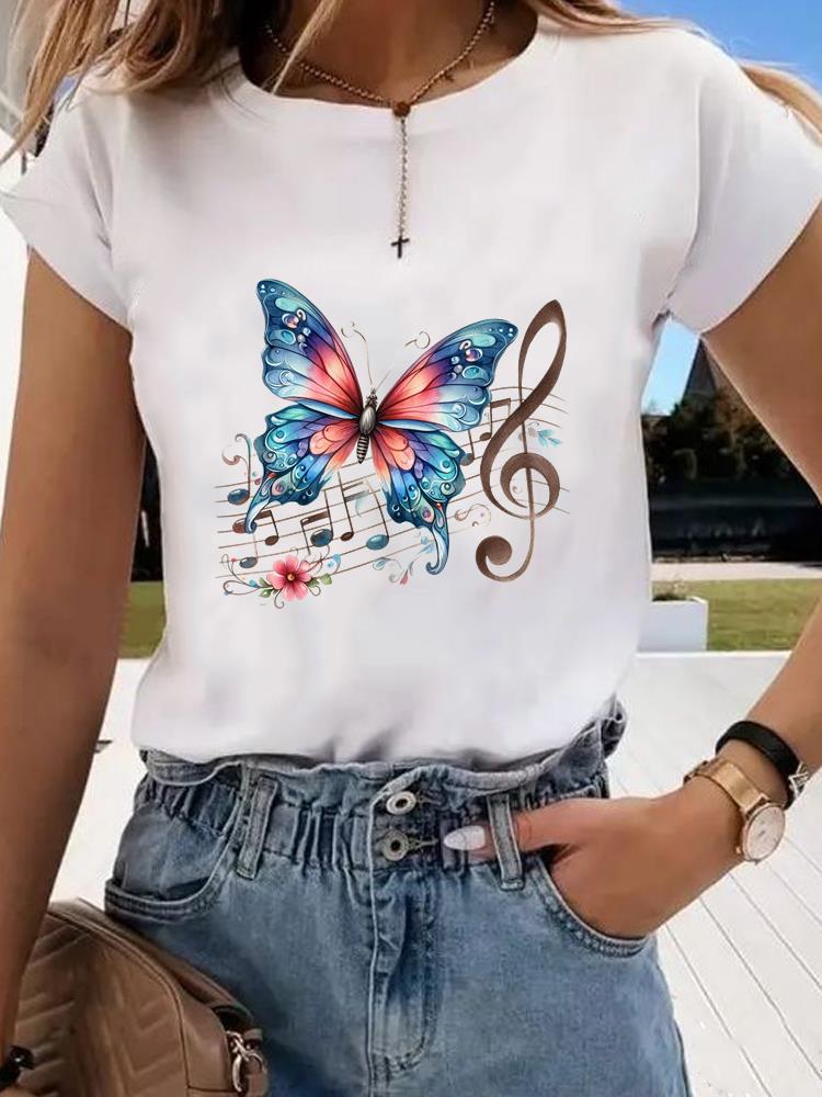 (Asian Size) Flower Lovely Trend Cute Graphic Tee Fashion T Clothing Women's Top Print Female Casual Short Sleeve T-shirts